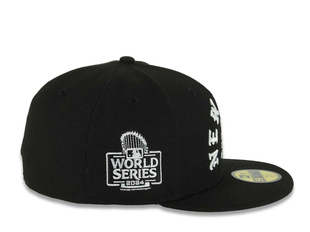 New York Yankees New Era MLB 59FIFTY 5950 Fitted Cap Hat Black Crown/Visor White 1903 Major League Baseball Logo 2024 World Series Side Patch Gray UV