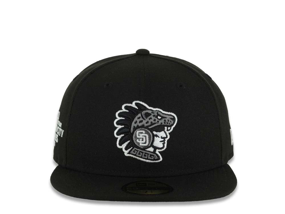 San Diego Padres New Era MLB 59FIFTY 5950 Fitted Cap Hat Black Crown/Visor Black/Gray Logo 2026 MLB World Tour Mexico City Series Side Patch Gray UV