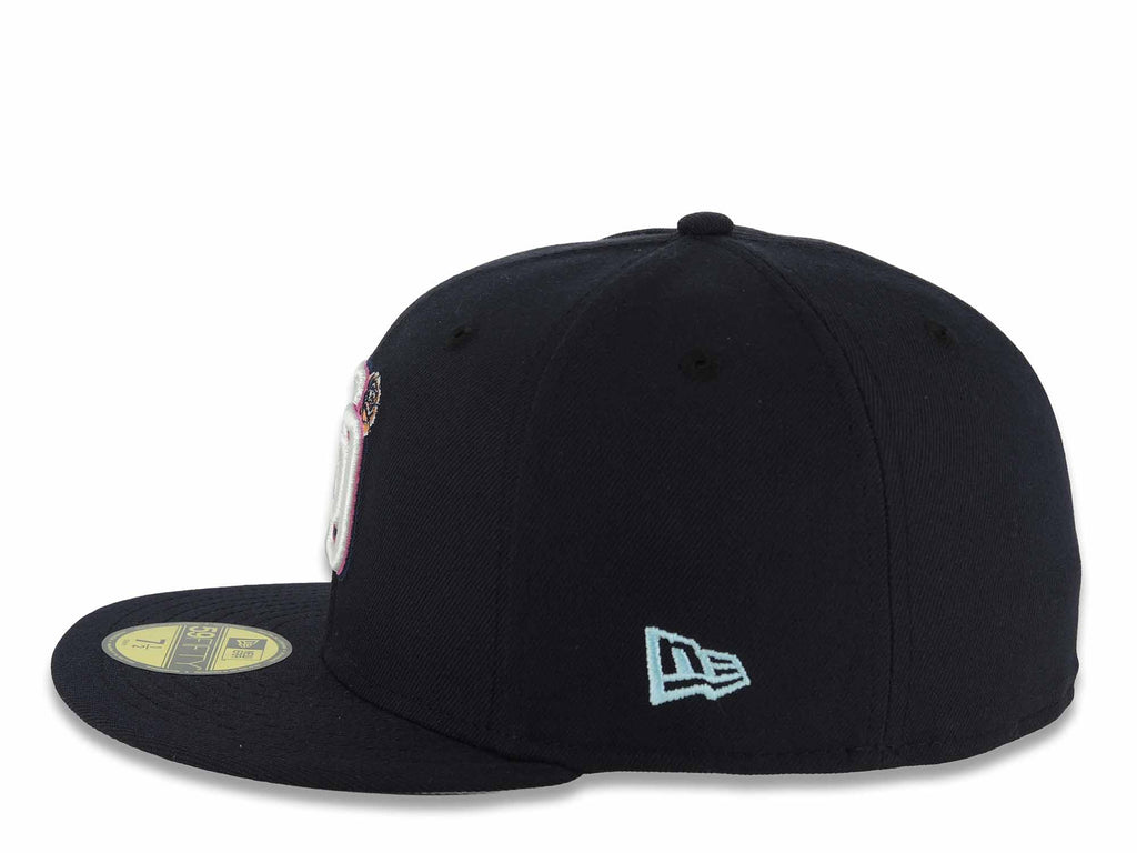 San Diego Padres New Era MLB 59FIFTY 5950 Fitted Cap Hat Navy Blue Crown/Visor White/Magenta Logo Gray UV (2026 City Connect Batting Practice)