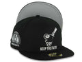 San Diego Padres New Era MLB 59FIFTY 5950 Fitted Cap Black Crown/Visor Black Swinging Friar Logo Keep The Faith Script 10 Years Petco Park Side Patch
