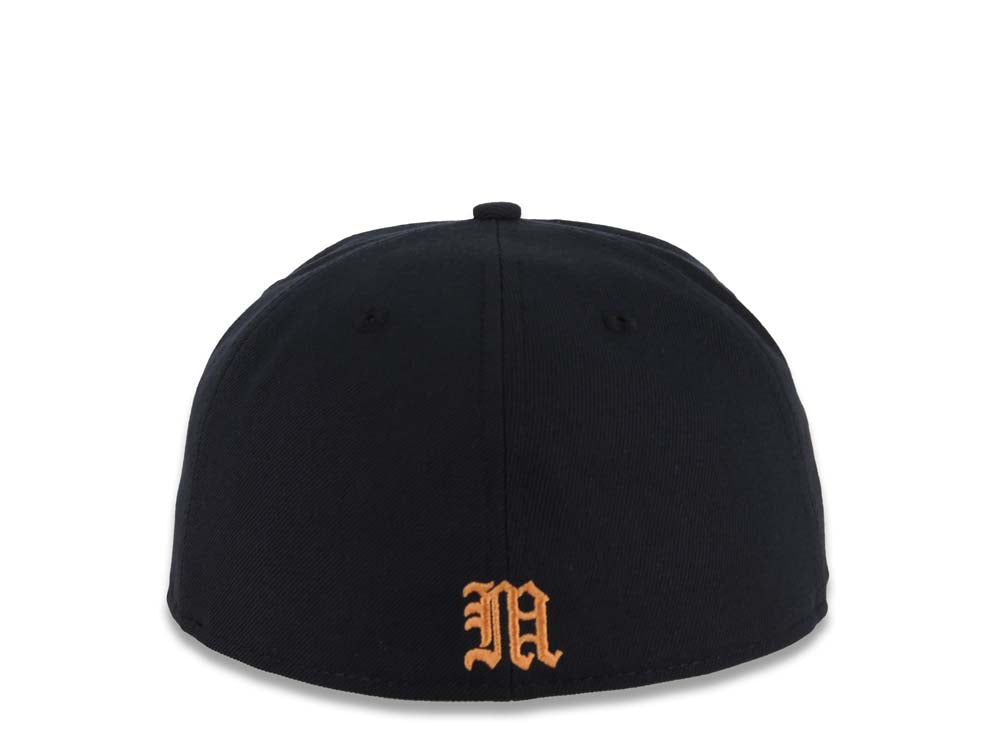 Mexico New Era 59FIFTY 5950 Fitted Cap Hat Navy Blue Crown/Visor Gray/Orange Skull Logo Aztec Calendar Side Patch Gray UV