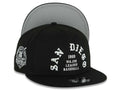 San Diego Padres New Era MLB 9FIFTY 950 Snapback Cap Hat Black Crown/Visor White 1969 Major League Baseball Logo 40th Anniversary Side Patch Gray UV