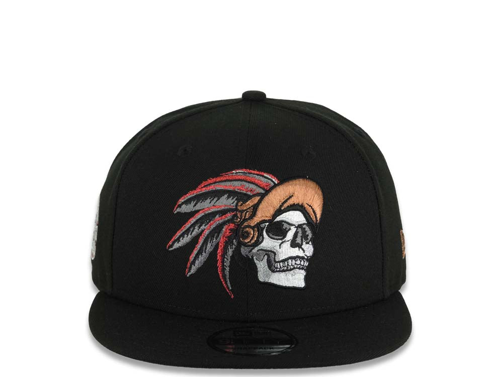Mexico New Era 9FIFTY 950 Snapback Cap Hat Black Crown/Visor White/Metallic Brown/Metallic Red Skull Logo Aztec Calendar Side Patch Gray UV