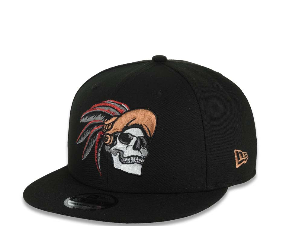 Mexico New Era 9FIFTY 950 Snapback Cap Hat Black Crown/Visor White/Metallic Brown/Metallic Red Skull Logo Aztec Calendar Side Patch Gray UV