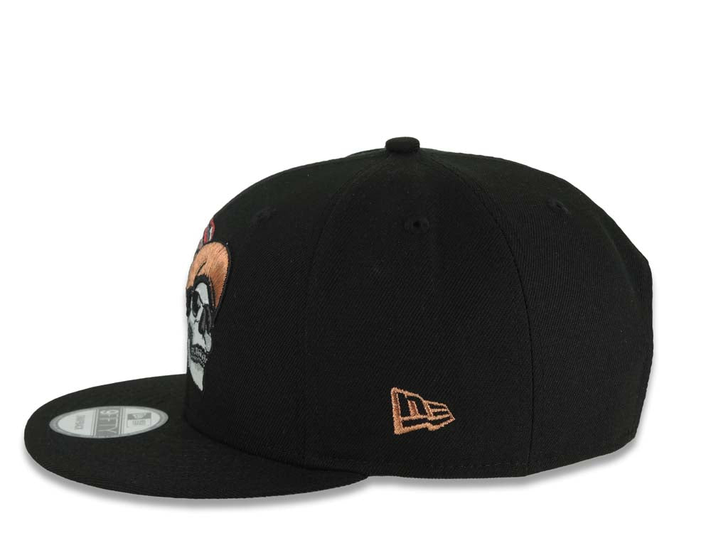 Mexico New Era 9FIFTY 950 Snapback Cap Hat Black Crown/Visor White/Metallic Brown/Metallic Red Skull Logo Aztec Calendar Side Patch Gray UV