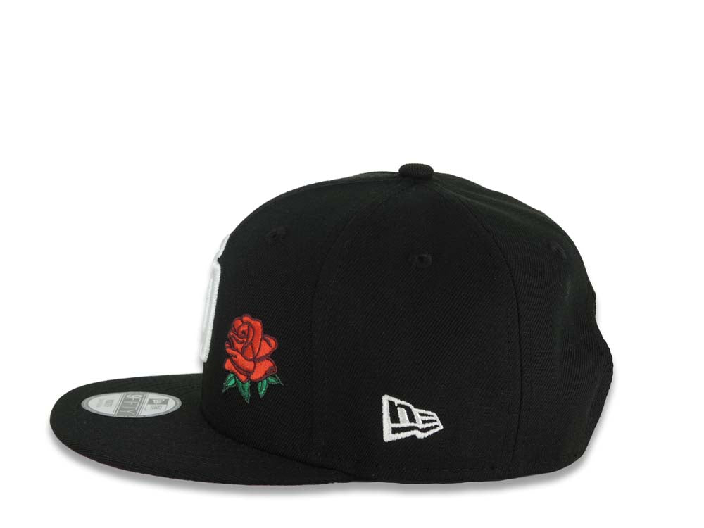 (Youth) San Diego Padres New Era MLB 9FIFTY 950 Snapback Cap Hat Black Crown/Visor White Logo With Rose 40th Anniversary Side Patch Red UV