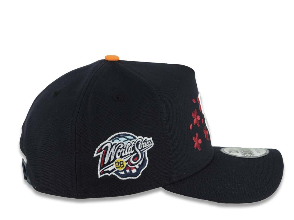 San Diego Padres New Era MLB 9FORTY 940 Adjustable A-Frame Cap Navy Crown/Visor White Logo With Hot Pink Cherry Blossoms 1998 World Series Side Patch