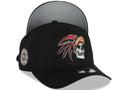 Mexico New Era 9FORTY 940 Adjustable A-Frame Cap Hat Black Crown/Visor White/Metallic Brown Skull Logo Aztec Calendar Side Patch Gray UV