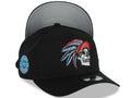 Mexico New Era 9FORTY 940 Adjustable A-Frame Cap Hat Black Crown/Visor White/Metallic Red/Blue Skull Logo Aztec Calendar Side Patch Gray UV