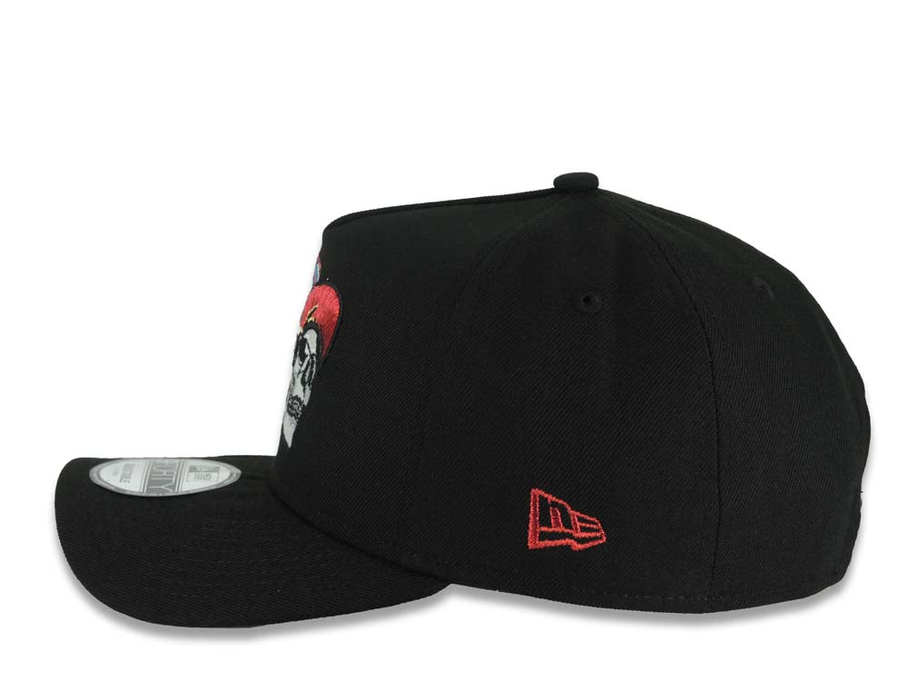 Mexico New Era 9FORTY 940 Adjustable A-Frame Cap Hat Black Crown/Visor White/Metallic Red/Blue Skull Logo Aztec Calendar Side Patch Gray UV