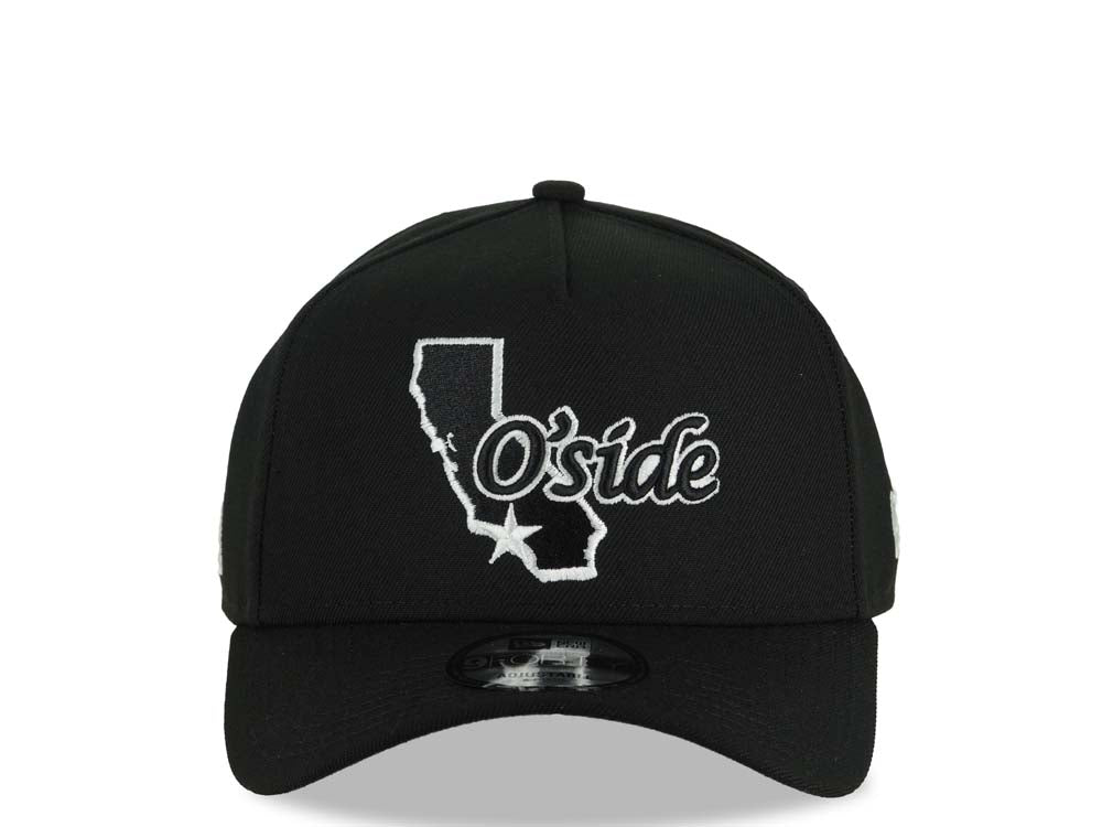Oceanside California Map New Era 9FORTY 940 Adjustable A-Frame Cap Hat Black Crown/Visor Black/White Logo SD Logo Side Patch Gray UV