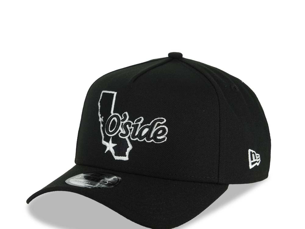 Oceanside California Map New Era 9FORTY 940 Adjustable A-Frame Cap Hat Black Crown/Visor Black/White Logo SD Logo Side Patch Gray UV