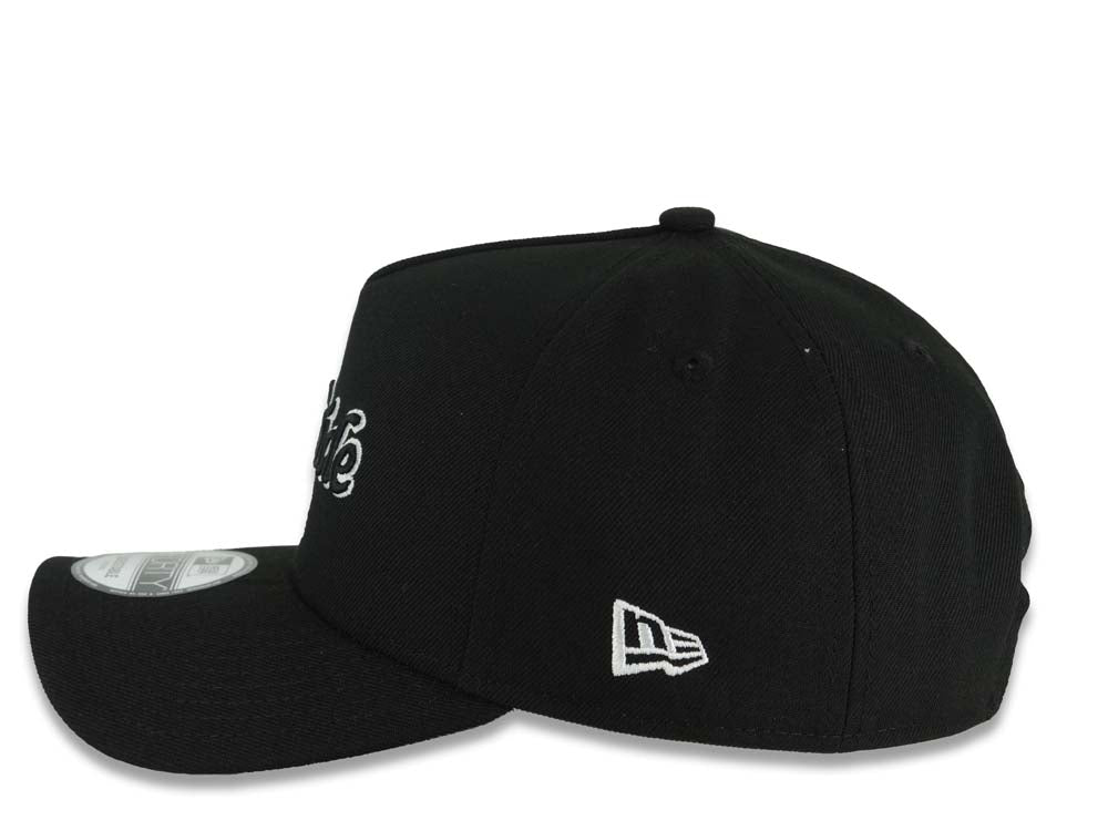 Oceanside California Map New Era 9FORTY 940 Adjustable A-Frame Cap Hat Black Crown/Visor Black/White Logo SD Logo Side Patch Gray UV