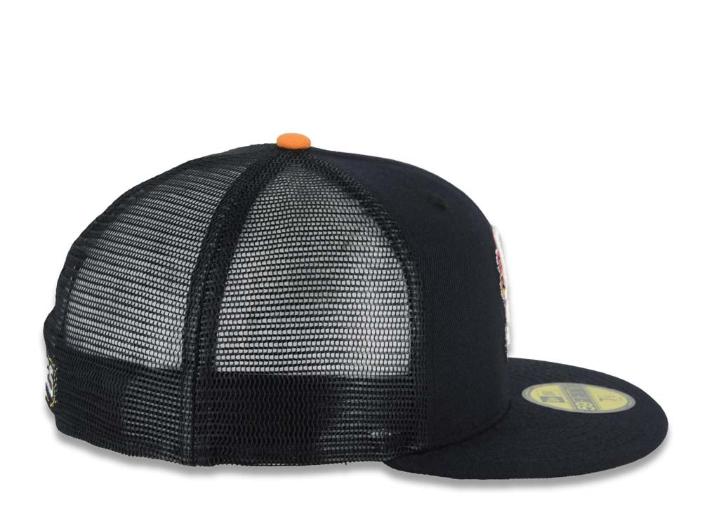 San Diego Padres New Era MLB 59FIFTY 5950 Fitted Mesh Trucker Cap Hat Navy Blue Crown/Visor White/Pink Logo (2026 City Connect Batting Practice)