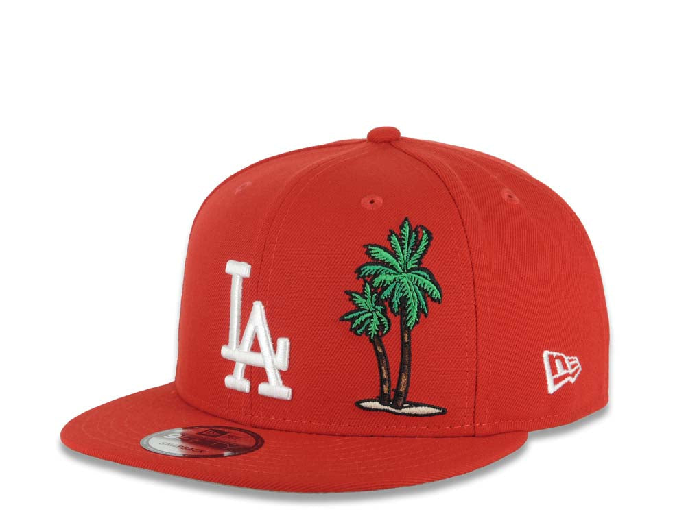 Los Angeles Dodgers New Era MLB 9FIFTY 950 Snapback Cap Hat Red Crown/Visor White Logo With Palm Back To Back 9x World Series Champions Side Patch