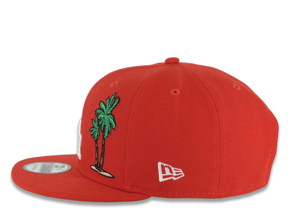 Los Angeles Dodgers New Era MLB 9FIFTY 950 Snapback Cap Hat Red Crown/Visor White Logo With Palm Back To Back 9x World Series Champions Side Patch