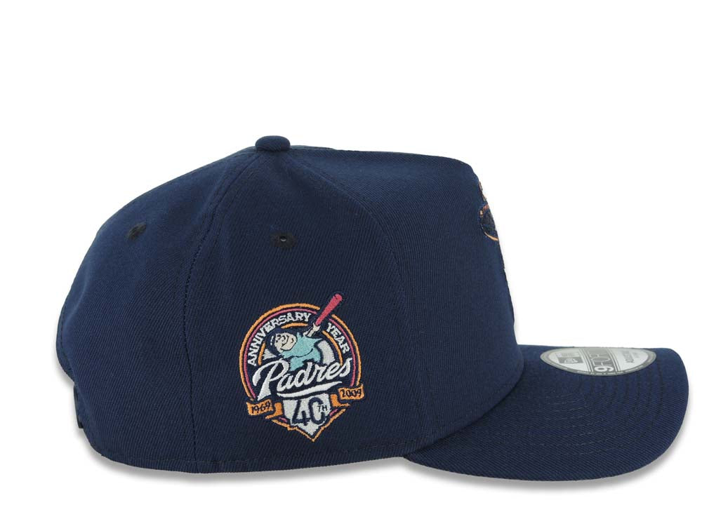 San Diego Padres New Era MLB 9FORTY 940 Adjustable A-Frame Cap Hat Navy Blue Crown/Visor Sugar Skull Logo 40th Anniversary Side Patch Gray UV