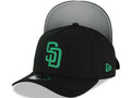 San Diego Padres New Era MLB 9FORTY 940 Adjustable A-Frame Cap Hat Black Crown/Visor Green Logo Gray UV