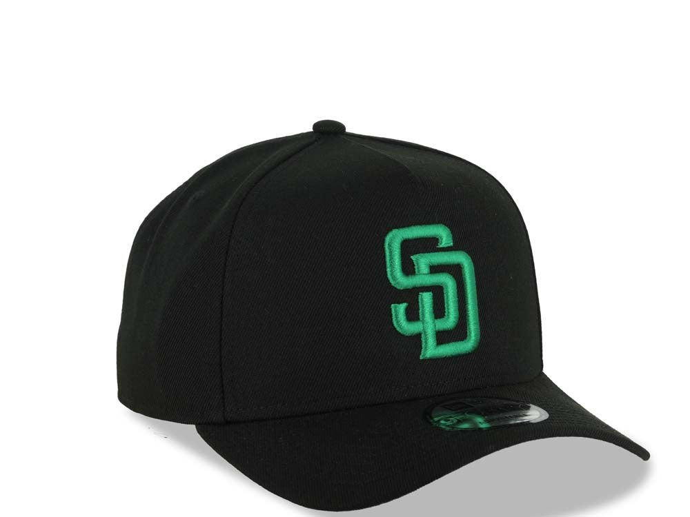 San Diego Padres New Era MLB 9FORTY 940 Adjustable A-Frame Cap Hat Black Crown/Visor Green Logo Gray UV