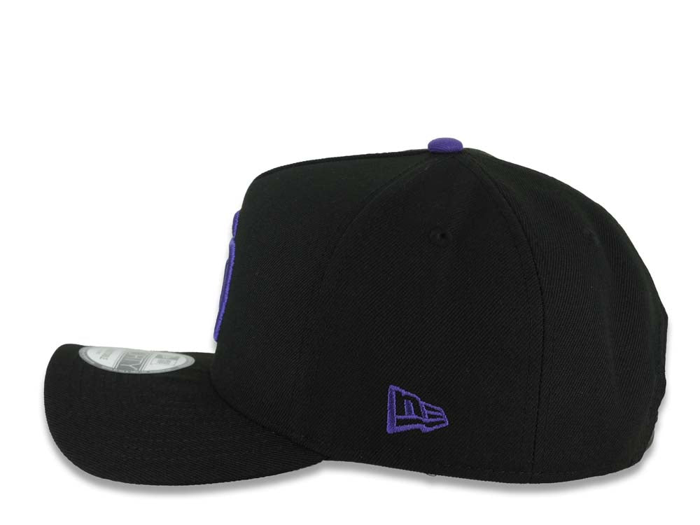 San Diego Padres New Era MLB 9FORTY 940 Adjustable A-Frame Cap Hat Black Crown/Visor Purple Logo 1998 World Series Side Patch Gray UV