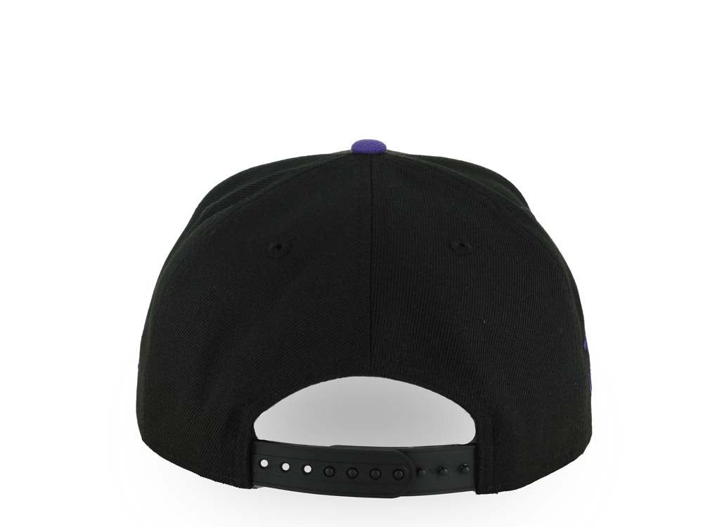 San Diego Padres New Era MLB 9FORTY 940 Adjustable A-Frame Cap Hat Black Crown/Visor Purple Logo 1998 World Series Side Patch Gray UV