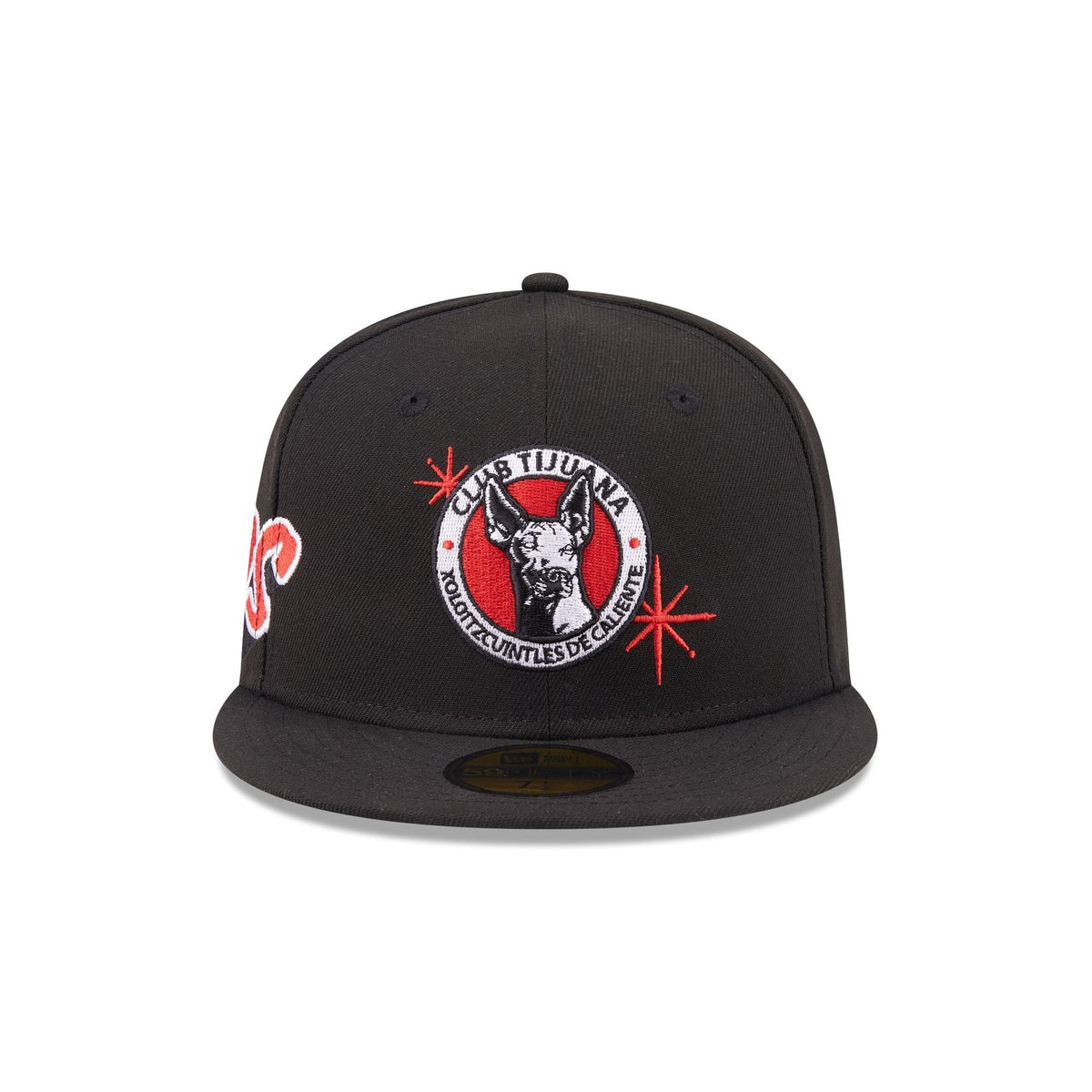 Xolos de Tijuana New Era Liga MX 59FIFTY 5950 Fitted Cap Hat Black Crown/Visor Team Color Logo Xolos Script Side Patch Gray UV