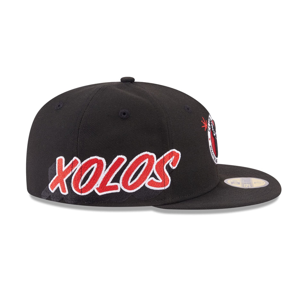 Xolos de Tijuana New Era Liga MX 59FIFTY 5950 Fitted Cap Hat Black Crown/Visor Team Color Logo Xolos Script Side Patch Gray UV