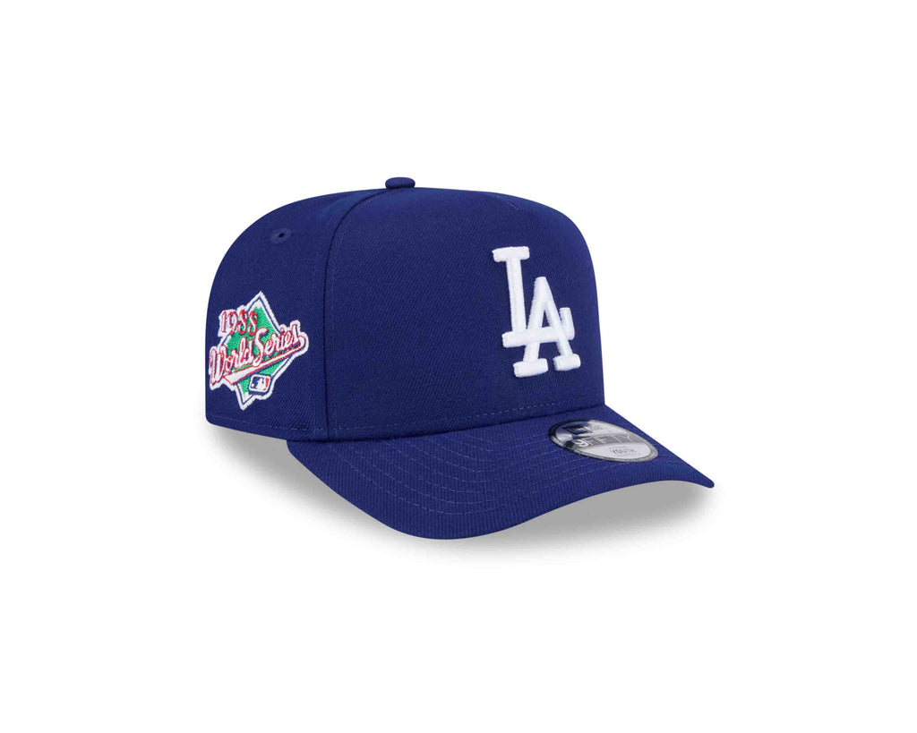 (Youth) Los Angeles Dodgers New Era MLB 9FIFTY 950 A-Frame Snapback Cap Hat Royal Blue Crown/Visor White Logo 1988 World Series Side Patch Gray UV