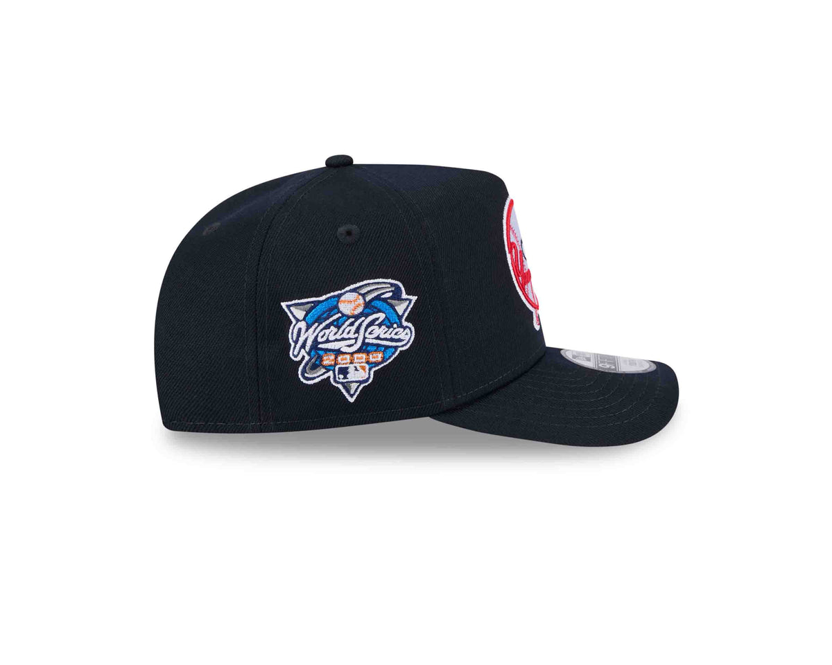 (Youth) New York Yankees New Era MLB 9FIFTY 950 A-Frame Snapback Cap Hat Navy Blue Crown/Visor White Logo 2000 World Series Side Patch Gray UV