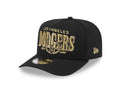 Los Angeles Dodgers New Era MLB 9FIFTY 950 Snapback A-Frame Cap Hat Black Crown/Visor Gold/Black Script Logo Gray UV