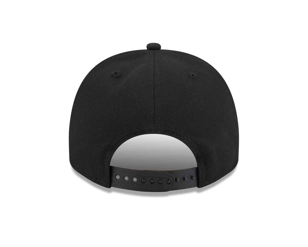 Los Angeles Dodgers New Era MLB 9FIFTY 950 Snapback A-Frame Cap Hat Black Crown/Visor Gold/Black Script Logo Gray UV