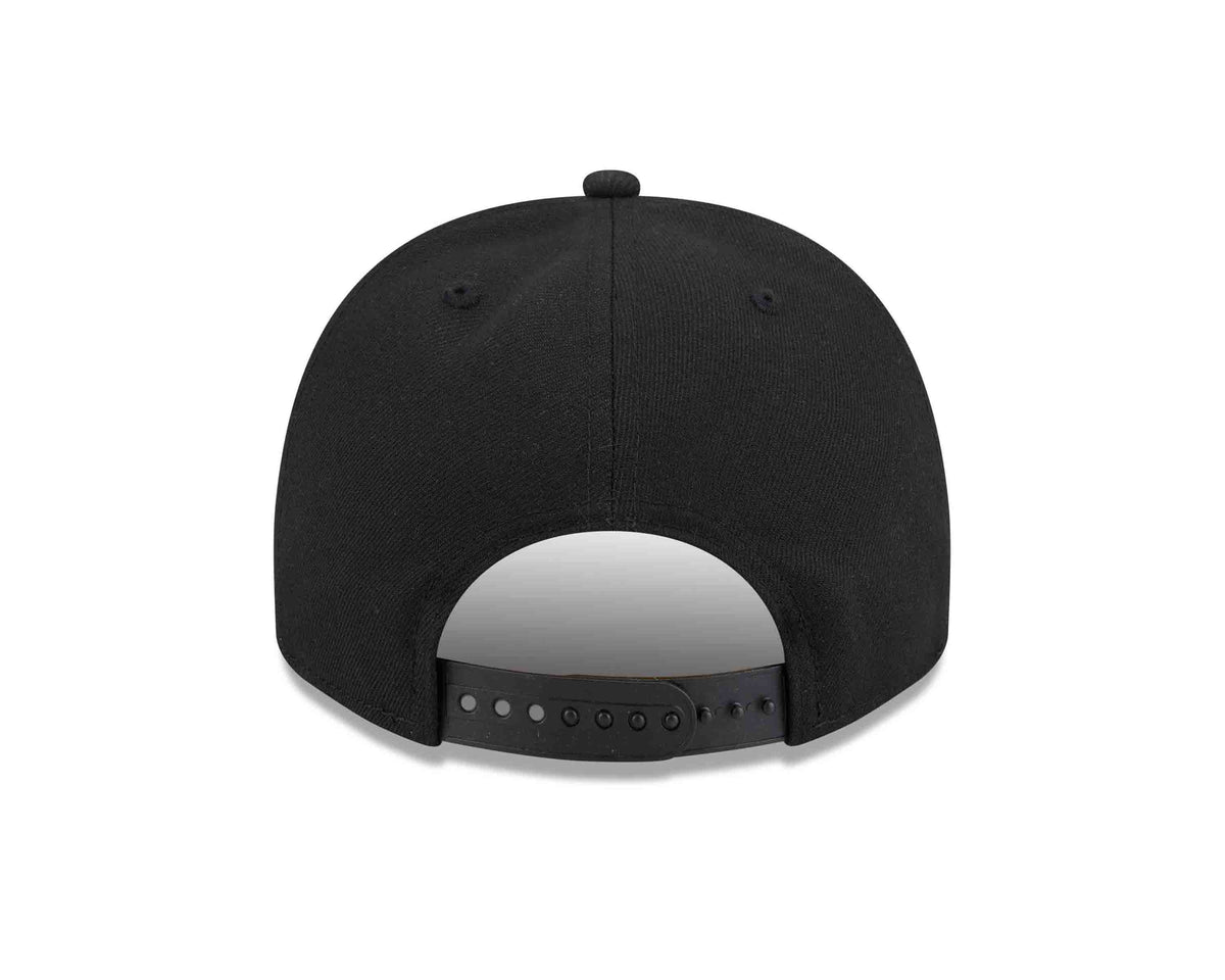 Los Angeles Dodgers New Era MLB 9FIFTY 950 Snapback A-Frame Cap Hat Black Crown/Visor Gold/Black Script Logo Gray UV