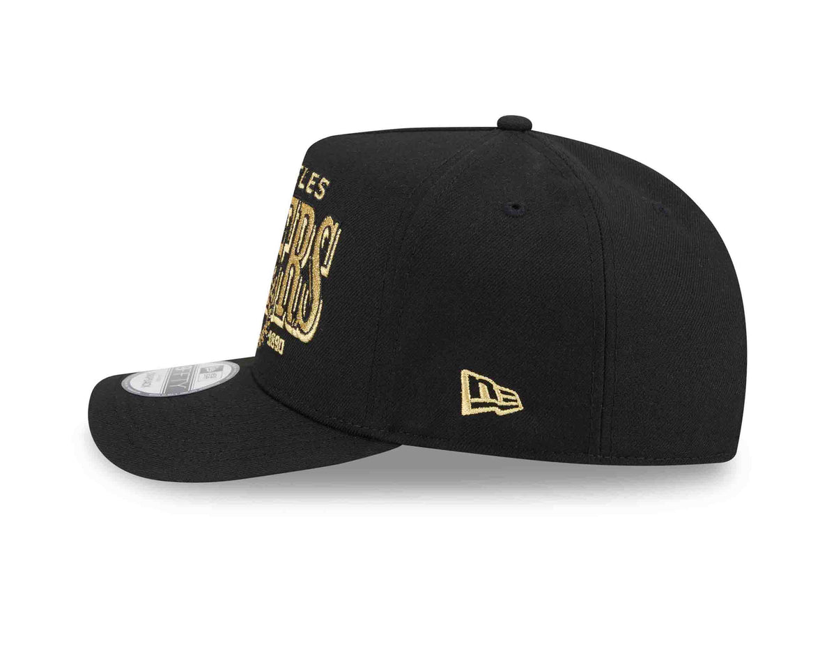 Los Angeles Dodgers New Era MLB 9FIFTY 950 Snapback A-Frame Cap Hat Black Crown/Visor Gold/Black Script Logo Gray UV