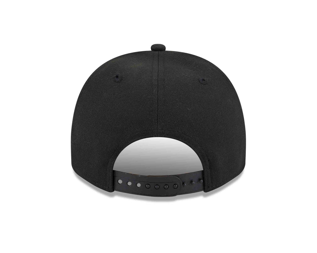 San Diego Padres New Era MLB 9FIFTY 950 Snapback A-Frame Cap Hat Black Crown/Visor Gold/Black Script Logo Gray UV