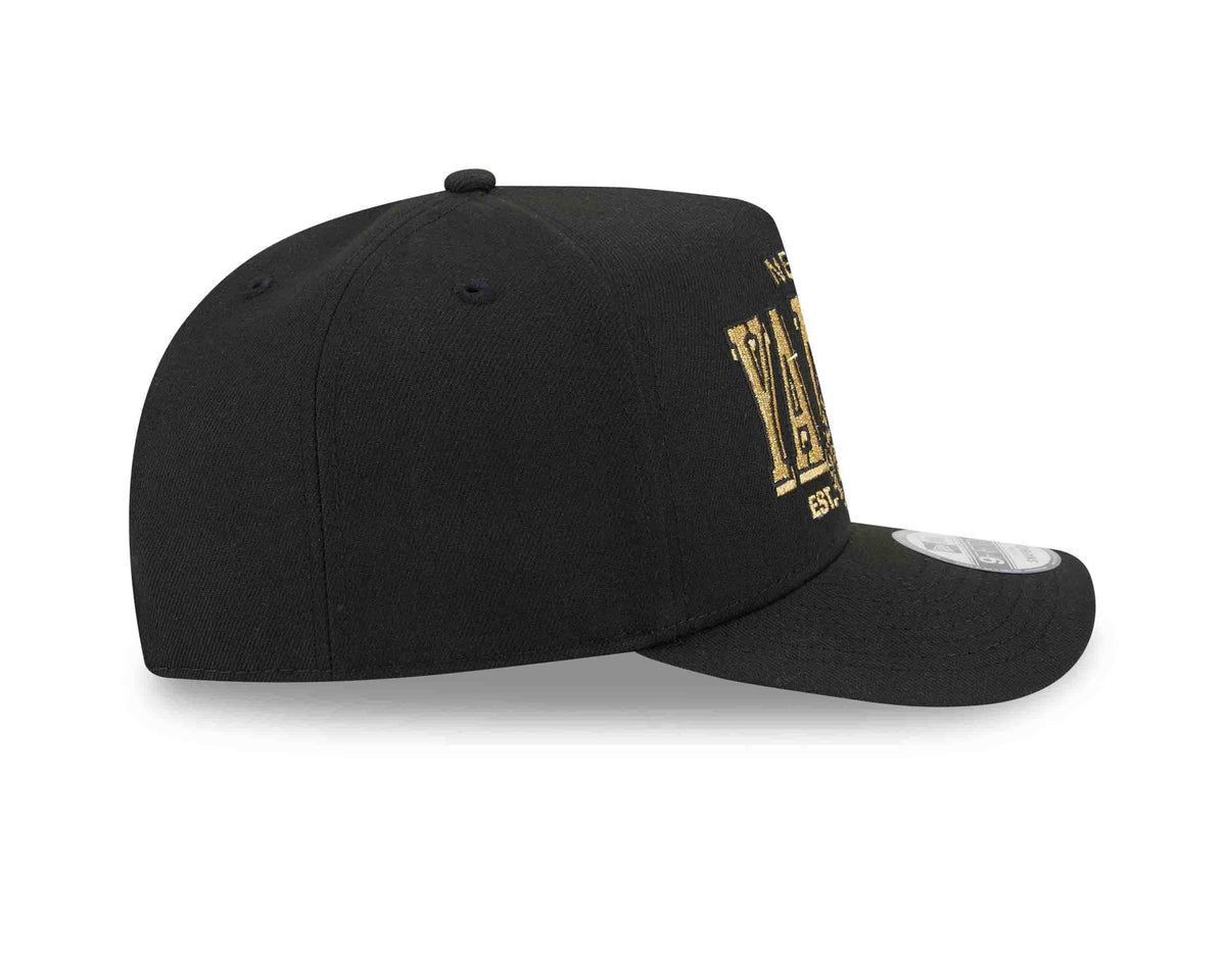 New York Yankees New Era MLB 9FIFTY 950 Snapback A-Frame Cap Hat Black Crown/Visor Gold/Black Script Logo Gray UV