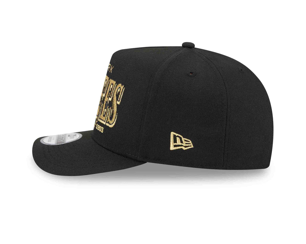 New York Yankees New Era MLB 9FIFTY 950 Snapback A-Frame Cap Hat Black Crown/Visor Gold/Black Script Logo Gray UV