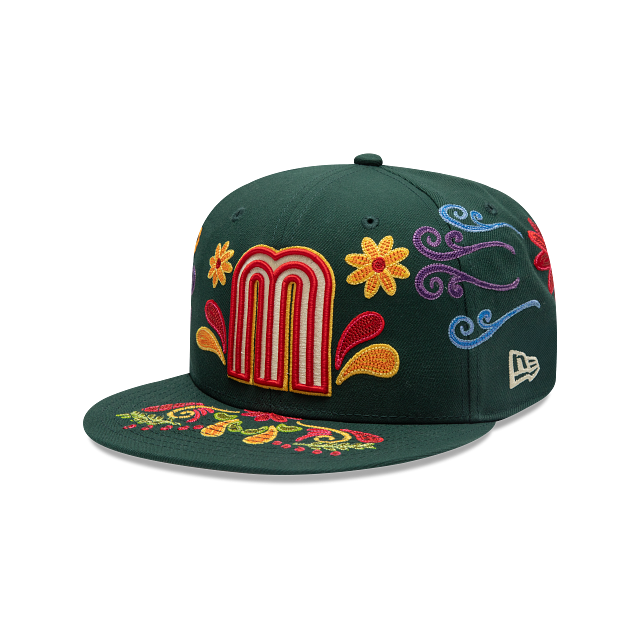 Mexico New Era 59FIFTY 5950 Fitted Cap Hat Dark Green Crown/Visor Red/White/Yellow Logo (Latin Heritage)