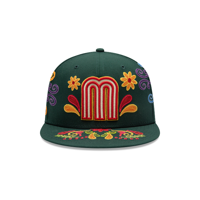 Mexico New Era 59FIFTY 5950 Fitted Cap Hat Dark Green Crown/Visor Red/White/Yellow Logo (Latin Heritage)