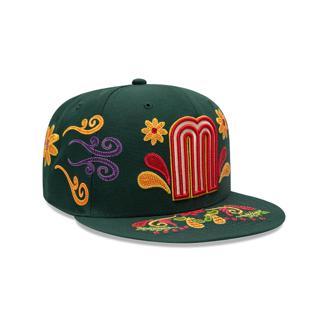 Mexico New Era 59FIFTY 5950 Fitted Cap Hat Dark Green Crown/Visor Red/White/Yellow Logo (Latin Heritage)