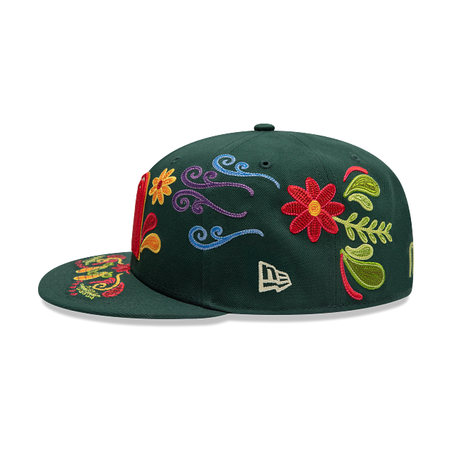 Mexico New Era 59FIFTY 5950 Fitted Cap Hat Dark Green Crown/Visor Red/White/Yellow Logo (Latin Heritage)
