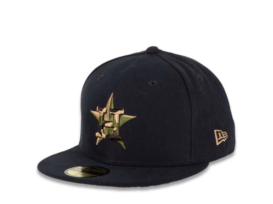 Houston Astros New Era MLB 59FIFTY 5950 Fitted Cap Hat Black Crown/Visor Camo Fill Logo