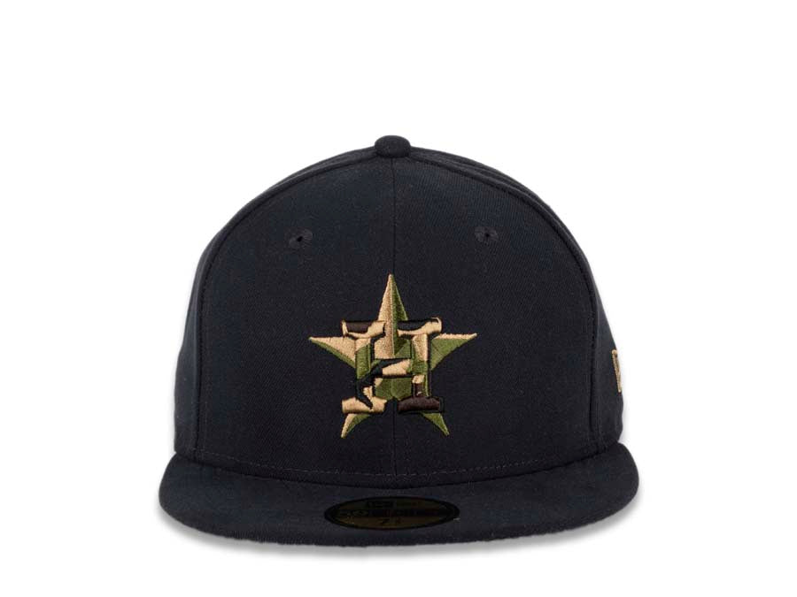 Houston Astros New Era MLB 59FIFTY 5950 Fitted Cap Hat Black Crown/Visor Camo Fill Logo