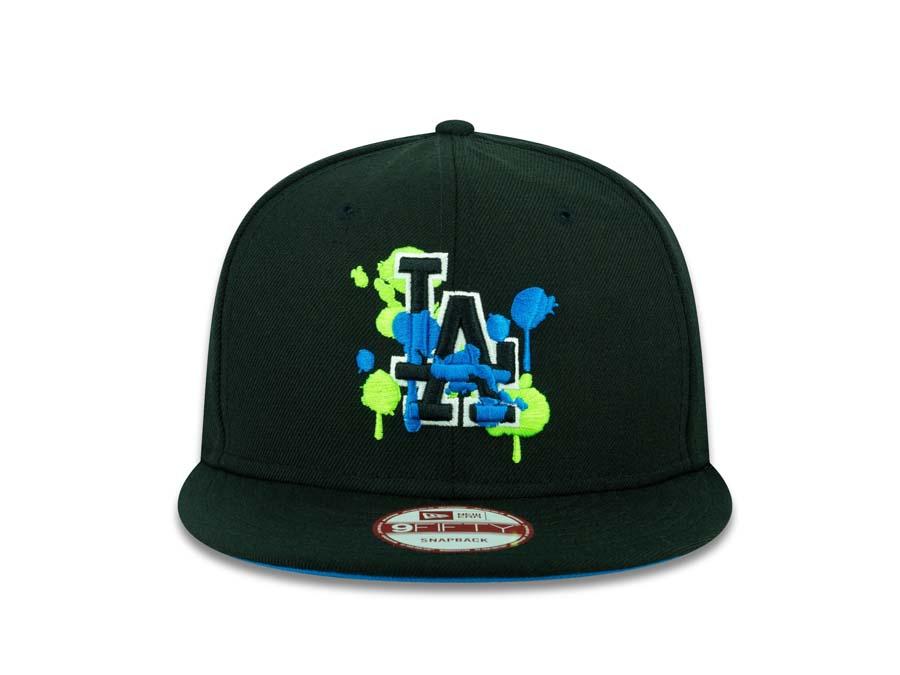 Los Angeles Dodgers New Era MLB 9FIFTY 950 Snapback Cap Hat Black Crown/Visor Black/Blue/Green Splatter Logo