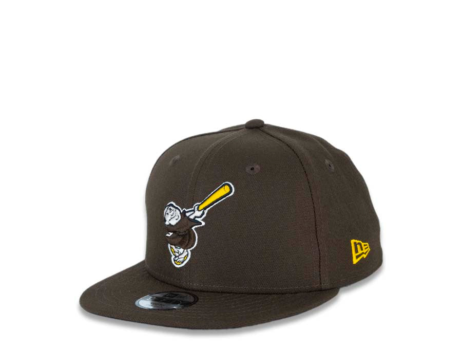 (Youth) San Diego Padres New Era MLB 9FIFTY 950 Snapback Cap Hat Brown Crown/Visor Brown/Yellow Swinging Friar Logo