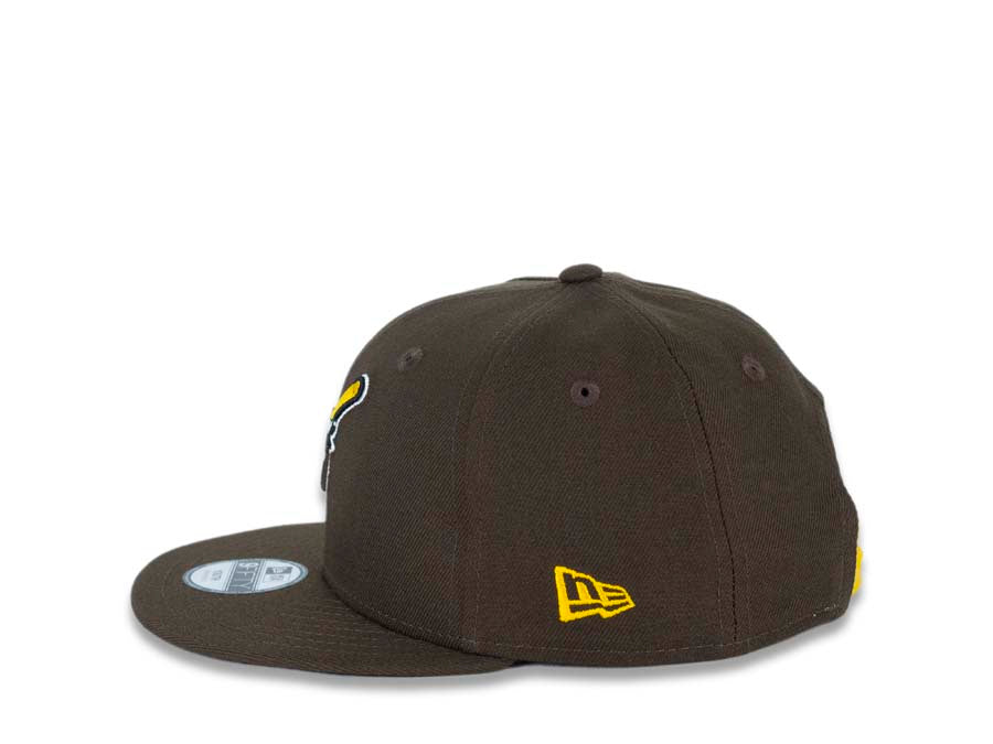 (Youth) San Diego Padres New Era MLB 9FIFTY 950 Snapback Cap Hat Brown Crown/Visor Brown/Yellow Swinging Friar Logo