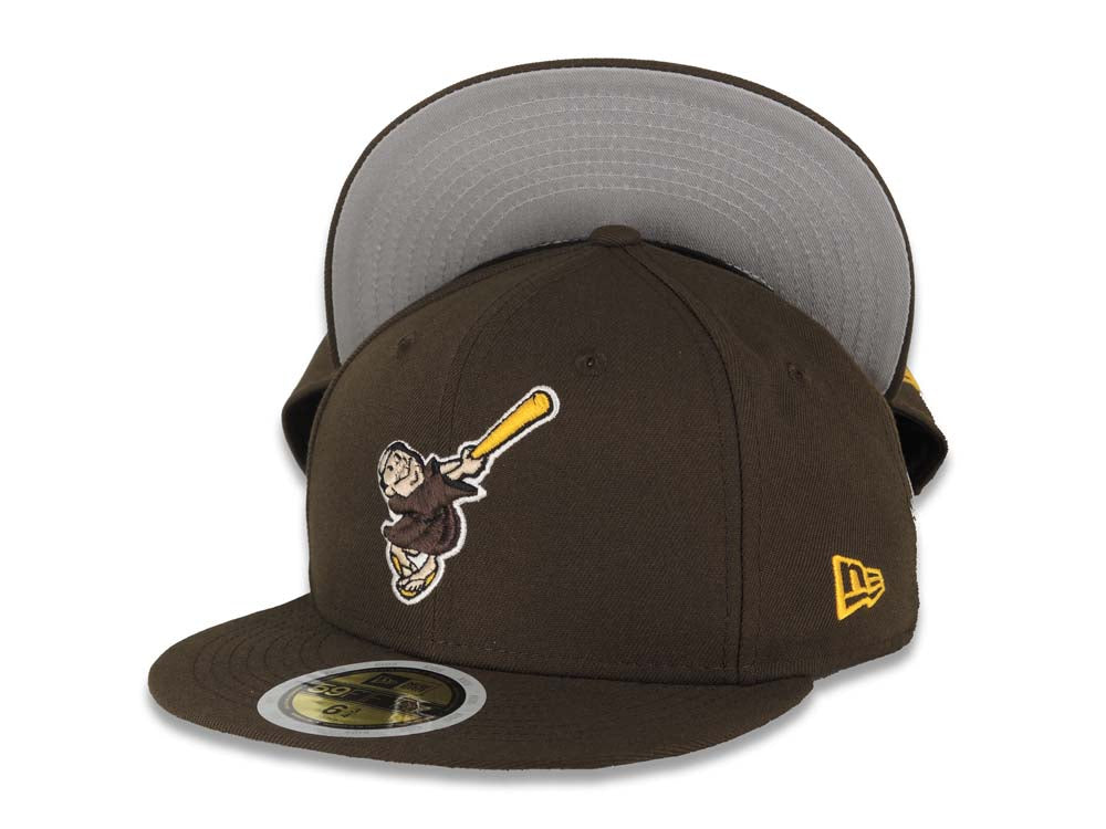 (Youth) San Diego Padres New Era MLB 59FIFTY 5950 Kid Fitted Cap Hat Brown Crown/Visor Gold/Brown Swinging Friar Logo