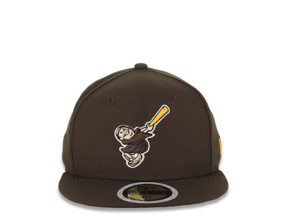 (Youth) San Diego Padres New Era MLB 59FIFTY 5950 Kid Fitted Cap Hat Brown Crown/Visor Gold/Brown Swinging Friar Logo