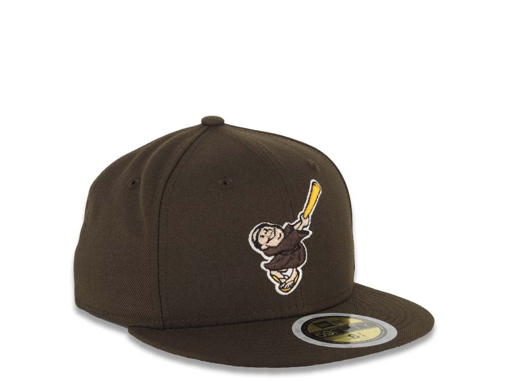 (Youth) San Diego Padres New Era MLB 59FIFTY 5950 Kid Fitted Cap Hat Brown Crown/Visor Gold/Brown Swinging Friar Logo