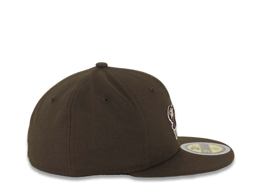 (Youth) San Diego Padres New Era MLB 59FIFTY 5950 Kid Fitted Cap Hat Brown Crown/Visor Gold/Brown Swinging Friar Logo