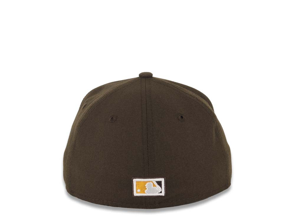 (Youth) San Diego Padres New Era MLB 59FIFTY 5950 Kid Fitted Cap Hat Brown Crown/Visor Gold/Brown Swinging Friar Logo